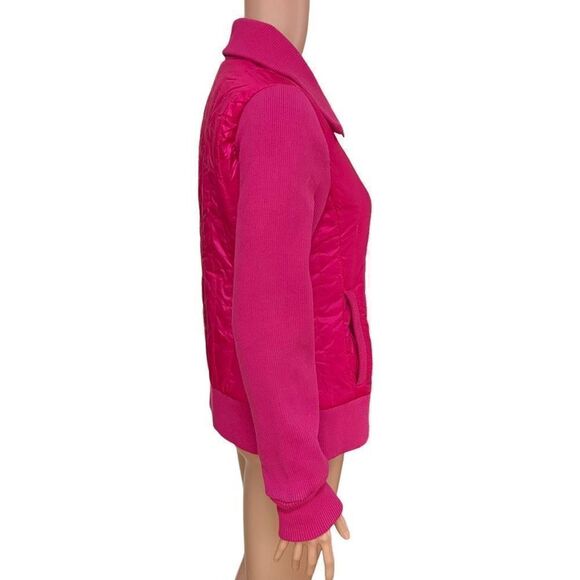 Bernardo Wave Quilted Jacket with Knit Combo on fuchsia orchid flower size S - Picture 5 of 11